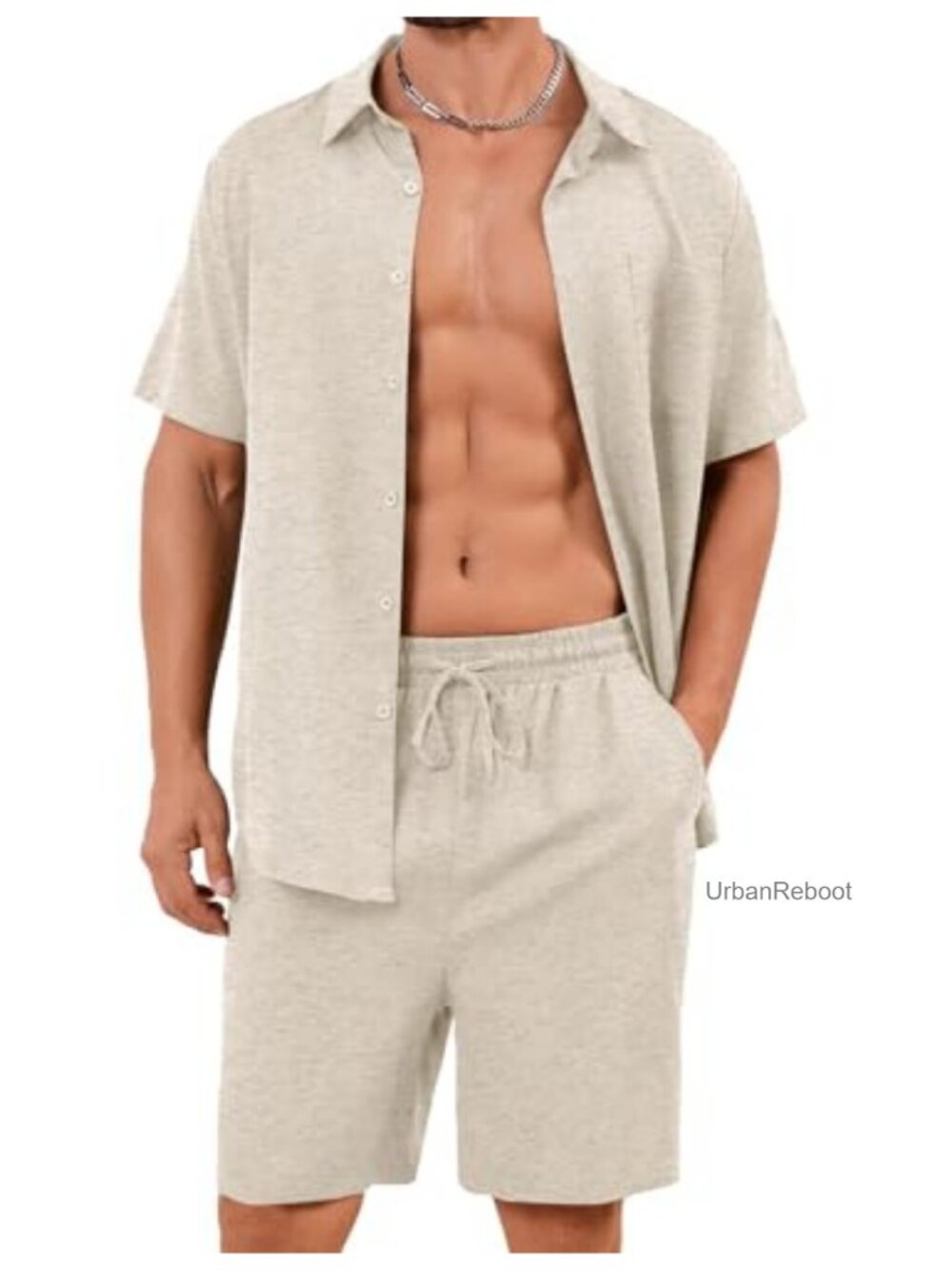 Men's Cotton Linen Shorts Set 2 Piece Beach Outfit